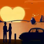 guy and girl looking at the sunset in the shape of a heart