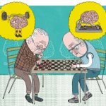 Elderly old people playing chess